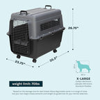 SportPet Airline Compliant X-LARGE 35.5" Travel Dog Kennel-Durable Plastic Airline Pet Carrier w/Removable Wheels & Food Bowls, Collapsible Indoor/Outdoor Dog Kennel, Dogs up to 32"L & 23"H-Dark Gray
