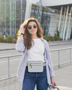 Capolo Fanny Packs for Women Fashion Waist Packs Bag with Adjustable Strap and 4 Zipper Pockets Waterproof Everywhere Crossbody Belt Bag for Workout Running Travelling(Light Grey)