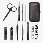 HANTEKAS Manicure Set 9 in 1 Stainless Steel, Nail Clippers Scissors Pedicure Tools Kit - Portable Travel Grooming Kit for Men and Women with Leather Case (Red-BIG Nail Clipper)