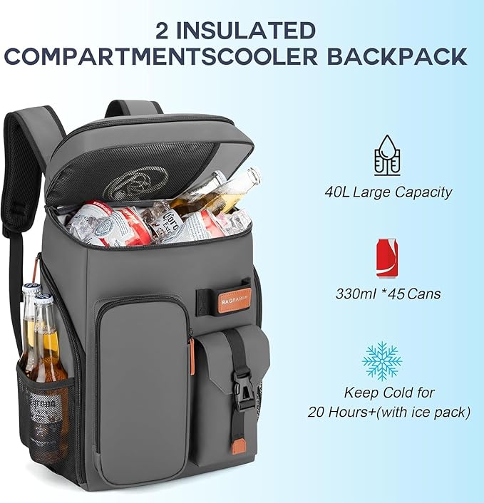BAGPARKK Insulated Cooler Backpack,33/45 Cans Multifunctional Double Deck Leakproof Cooler Bag with Sternum Strap,Large Capacity Lightweight Travel Camping Beach Backpack