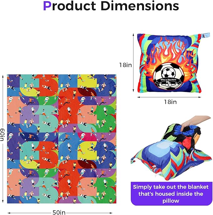 3 in 1 Travel Pillow Blanket Set with Removable Flannel Blanket Throw,Hand Warmer Pockets,Pillow (Color3, 50in*60in)