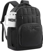 LOVEVOOK Laptop Backpack for Women with Giant Tumbler Holder Pocket,17 Inch Puffer Travel College Work Backpack Purse for Teacher Nurse,Waterproof Laptop Bag Computer Back Pack Casual Daypack,Black