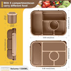 Amathley Bento Box Adult Lunch Box Kids,Lunch Containers for Adults/Kids/Toddler,5 Compartments Bento Lunch Box with Sauce Vontainers,Microwave & Dishwasher & Freezer Safe,BPA-Free (Brown)