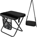 12" Portable Collapsible Stool - Folding Chair with Storage Pouch, Convertible Satchel for Hands-Free Carry & Supports 265Lbs, Ultralight for Hiking, Fishing, Camping, Festivals (Black, Standard)