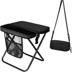 12" Portable Collapsible Stool - Folding Chair with Storage Pouch, Convertible Satchel for Hands-Free Carry & Supports 265Lbs, Ultralight for Hiking, Fishing, Camping, Festivals (Black, Standard)
