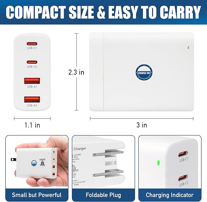 Cruise Approved Power Strip (Royal Caribbean, Disney & More) - Non Surge Charger [2 USB, 2 USB-C] 4-Port Charging Block w/Foldable Plug for iPhone, iPad, Laptops & More - Cruise Ship Essentials 2026