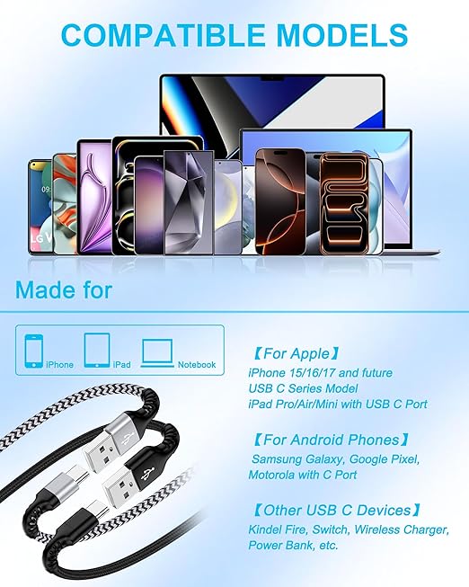 iPhone 17e Charger Cable 10 Feet for Apple 17 Air 16e 16 15 Pro Max/Pro/Plus, Android Charger Cable 10Ft, USB A to USB C Fast Charging Cord Car Play Moto Usbc Power Wire with Usba End Car Carplay
