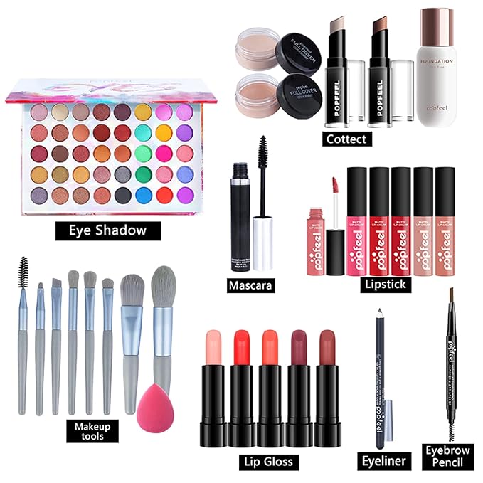 FantasyDay All-in-one Holiday Make up Gift Set | Makeup Kit for Women Full Kit Essential Starter Bundle Include Eyeshadow Palette Lipstick Blush Foundation Concealer Face Powder Mascara Lipgloss Brush
