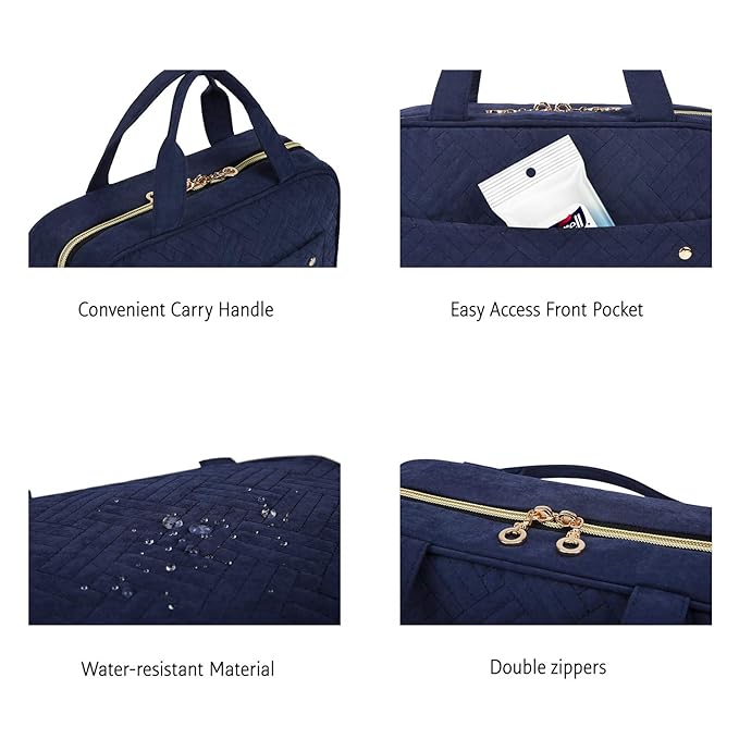 BAGSMART Toiletry Bag Travel Bag with Hanging Hook, Water-resistant Makeup Cosmetic Bag Travel Organizer for Accessories, Shampoo, Full Sized Container, Toiletries, Large-Blue