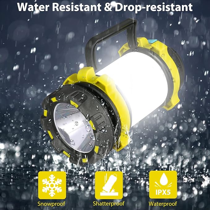 BOBKID 2 Pack Camping Lantern, Outdoor LED Camping Light, Rechargeable Flashlights with 1000LM, 6 Modes, IPX5 Waterproof Portable Emergency Camp Light for Hurricane Survival - Yellow