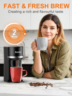 Single Serve Coffee Maker for K-Cup and Grounds, Fast Brew, 6-12 oz Brew Sizes Single Cup Coffee Maker Fits 5.5" Mugs, One-Button Small Coffee Maker, Descaling Reminder,Black,9.45 Inches