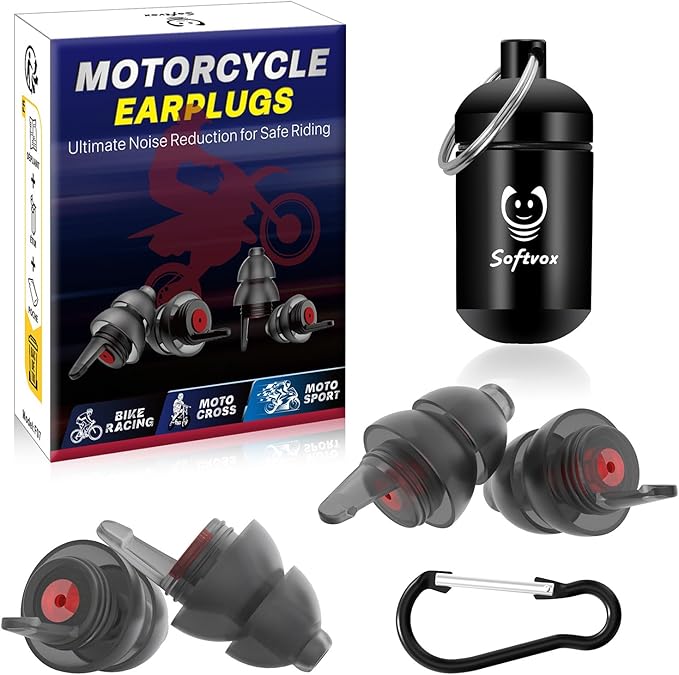 Motorcycle Ear Plugs for Wind Noise Reduction, 2 Pairs Reusable Motorcycle Accessories - Moto Earplugs, Soft Comfortable Hearing Protection for Motorbike, Touring, Racing, Riding - 25dB, 2 Sizes