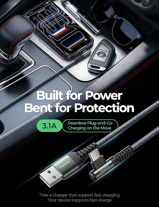 AINOPE USB A to USB Cable 3. 3FT 2-Pack for iPhone 17 16 Charger Cord 3.1A Car Carplay Cable for iPhone 17 Car Charger, Type C Charger Fast Charging for iPad Galaxy S25 S24 S23 S22 S21 S20 S10 Note 20