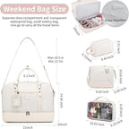 Wogarl 4PCS Weekender Bags for Women Large Overnight Weekend Travel Duffel Carry on Shoulder with Shoe Compartment Canvas Toiletry Bag for Travel Business Gym