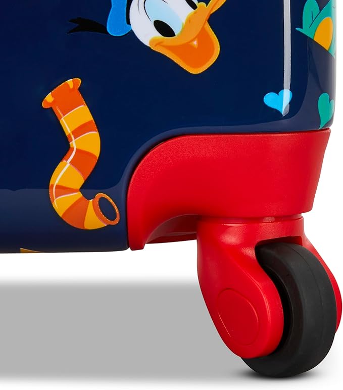 American Tourister Mickey Mouse Carry-On Luggage - Airline Approved, Durable Hardshell with Micky, Donald Duck, Pluto & Goofy - Roll Confidentially with Spinner Wheels & Colorful Adjustable Handle