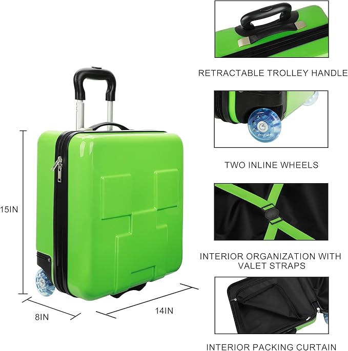 Bioworld Minecraft Creeper 15" Molded Hardside Adult Carry-On Luggage