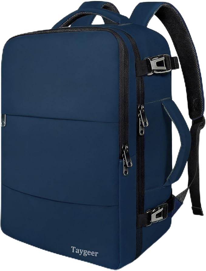 Taygeer Carry On Backpack, 35L Travel Backpack for Women Airline Approved, Laptop Bag with Water Bottle Pocket & Shoe Pouch, Personal Item Mochila for College Business Trip Weekender, Dark Blue