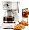 Coffee Maker, 5 Cup Drip Coffee Machine with Glass Carafe, 20 Hours Programmable Timer, 2 Hours Keep Warm, Compatible with Ground&Tea – Portable Small Cafetera for Home, Office, Travel&Camping-White