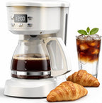 Coffee Maker, 5 Cup Drip Coffee Machine with Glass Carafe, 20 Hours Programmable Timer, 2 Hours Keep Warm, Compatible with Ground&Tea – Portable Small Cafetera for Home, Office, Travel&Camping-White