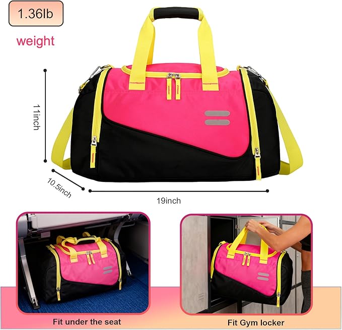 Urbanstand Gym Bag for Men & Women - 30L Duffel Bag with Shoe Compartment, Weekender Water Resistant Sports Duffle Bag for Travel, Fitness & Workouts, Pink Yellow