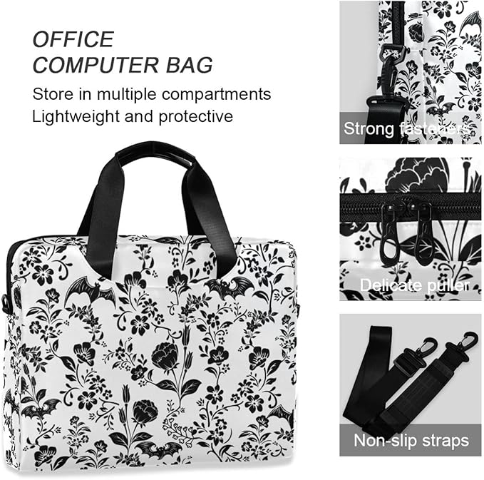Laptop Bag 15.6 inch, Waterproof Laptop Case with Strap, Protective Laptop Carrying Case for Women&Men, Goth Bat Foral
