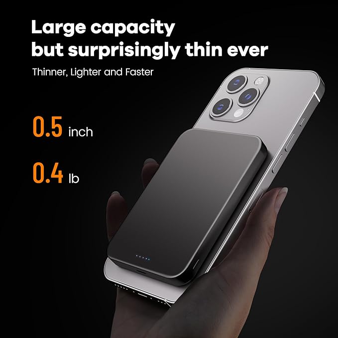 Power Bank, Ultra-Thin 10,000mAh Magnetic Wireless Portable Charger, 22.5W Fast Charging Battery Pack, Comes with USB-C Cable, Designed for iPhone Air /17/16/15/14/13/12,