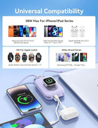RORRY CharmGo Portable Charger, 20000mAh PD 30W Portable Charger Power Bank with 2 Built-in Cables, Fast Charging Battery Pack with Keychain, Travel Essentials for iPhone, Apple Watch, iPad, Coral