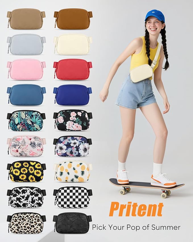 Pritent Fanny Packs for Women Cross Body Bag Waterproof Belt Bag with Adjustable Strap and Zipper Back Pocket Small Crossbody Bags Fashion Waist Packs for Workout Travelling(Ivory, Large)