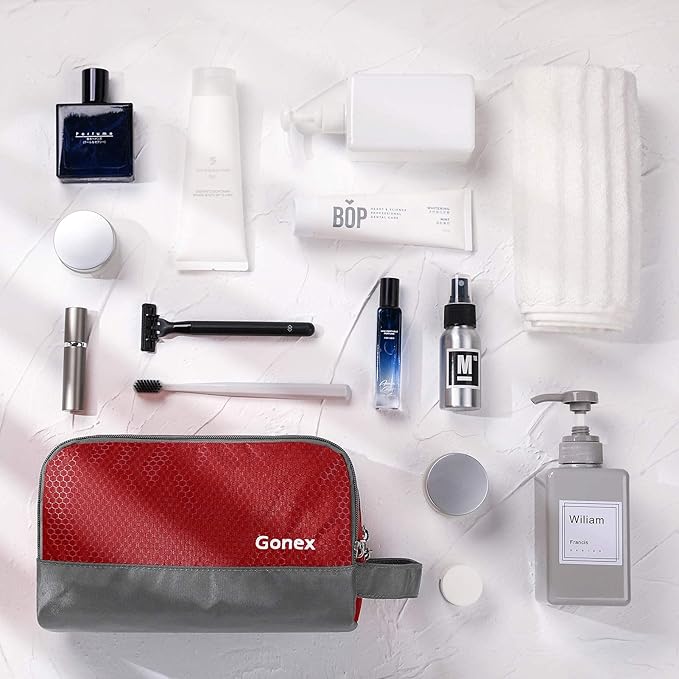 Gonex Travel Toiletry Bag Nylon, Shaving Bag Toiletry Organizer Red