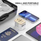 VYLEE Universal International Power Travel Plug Adapter, 5 in 1 European Travel Plug Adapter W/ 3.5A 2xUSB-A and 2xUSB C Wall Charger and Worldwide AC Outlet for Europe USA UK AUS Asia (White Gold)