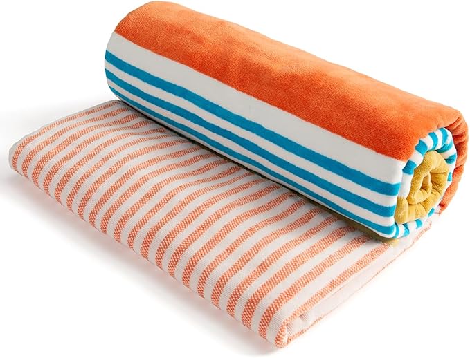 Loon & Lake Luxury Beach Towels Set of 2 - Beach Sunset | 2 Pack 30" x 60" | Crafted from 100% Combed Cotton | Ultra Plush & Super Soft | Rays Collection