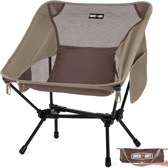 Overmont Ultralight Portable Camping Chair- Lightweight Folding Backpacking Chair, Support up to 330Lbs Compact Beach Chair for Adults with Carry Bag for Backpack Hiking Fishing Outdoor Camp Travel