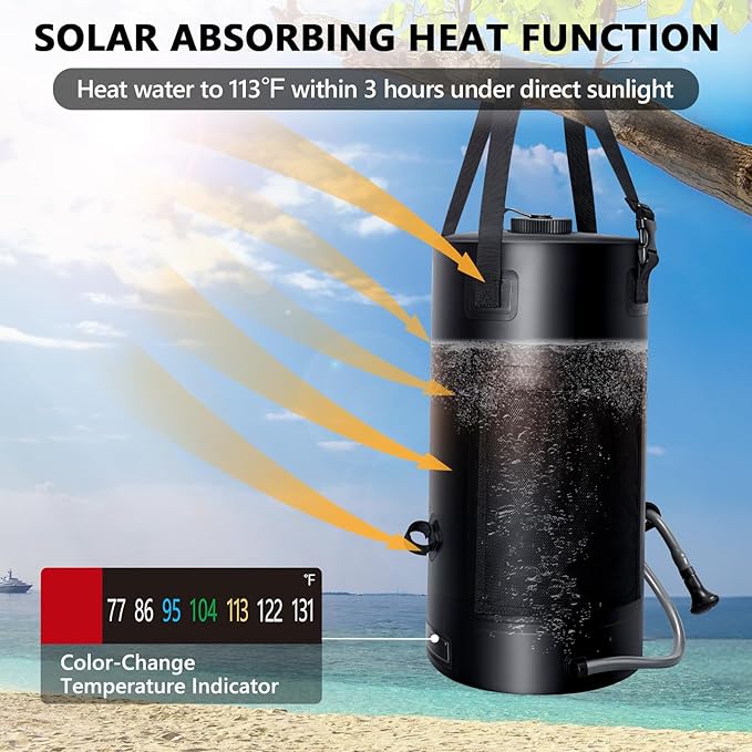 SPACEREST 5 Gal/3 Gal Solar Shower Bag, Solar Heating Camping Shower Bag, On-Off Switchable Shower Head, Portable Shower with Thick Tarpaulin for Camping, Surfing, Outdoor Traveling, No Tear & Leak