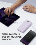 VRURC Portable Charger Built-in Cables and AC Wall Plug,USB C Power Bank 10000mAh, Travel Essentials Phone Charger Compact Lightweight External Battery Pack for Smart Phones, Tablets etc (Purple)