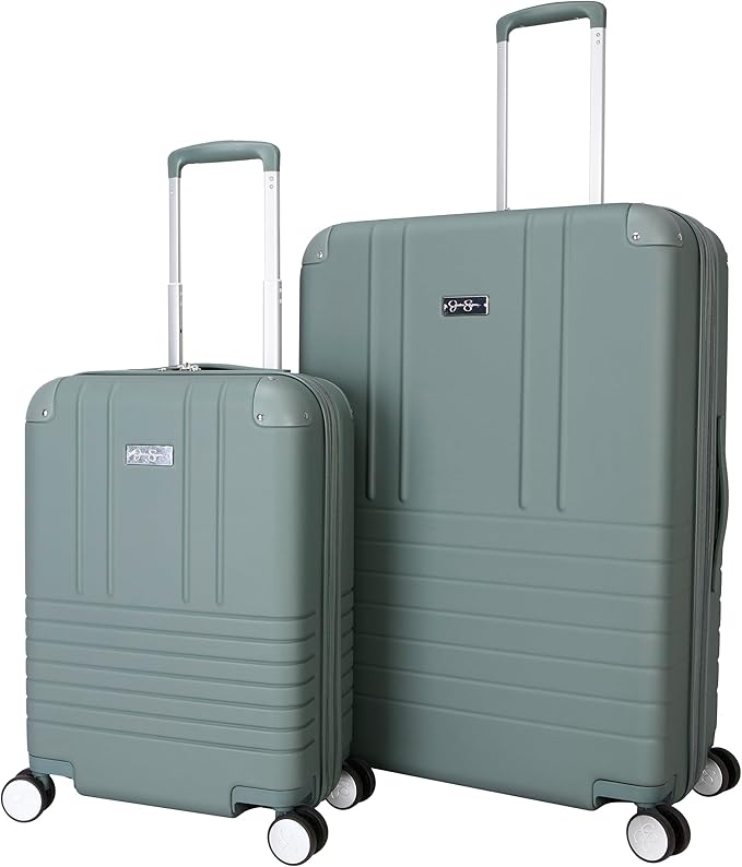 Jessica Simpson Countryside 2-Piece Set (21" & 30") Expandable 8-Wheel Spinner Large Checked Luggage Suitcase, Chinois Green