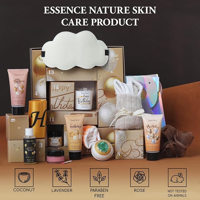 Birthday Gifts for Women, Birthday Spa Gift Basket for Women & Men, Luxury Birthday Spa Gift Box, Rich Bath Essentials, Butter, Candle, happy birthday gifts box for women bath and body care