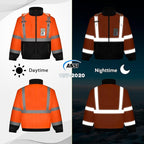 High Visibility Safety Jackets, Construction Coats with Pockets for Men& Women, Rain Jacket for Winter Cold Weather, Waterproof High Vis Rain Coat, Class 3, Orange-Black, 3XL
