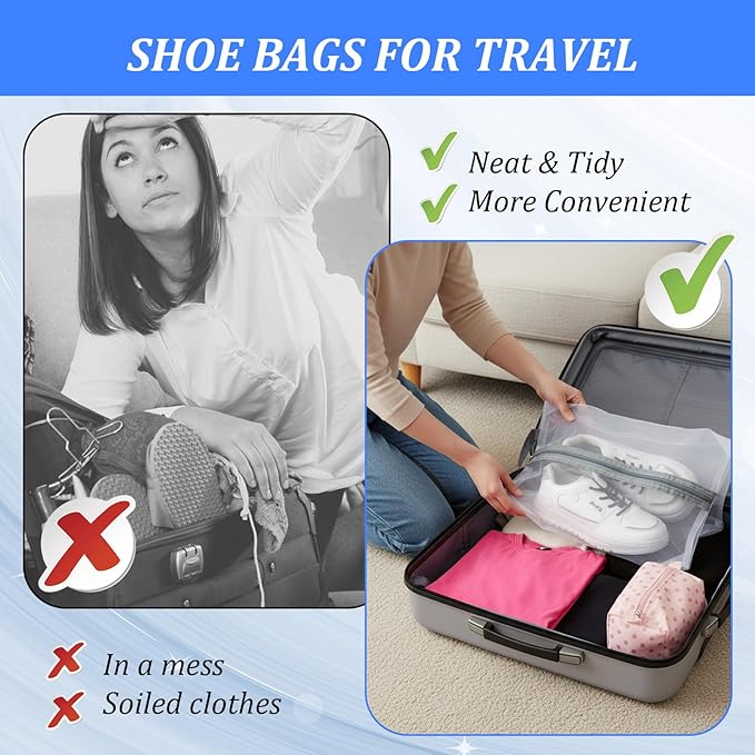 Tyqour 2 Pack Travel Shoe Bags for Storage Shoe Bag for Gym Reusable Shoe Bags Shoe Covers for Travel with Zipper Travel Essentials Women Men for Sport, Grey