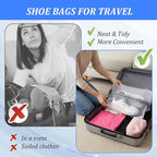 Tyqour 2 Pack Travel Shoe Bags for Storage Shoe Bag for Gym Reusable Shoe Bags Shoe Covers for Travel with Zipper Travel Essentials Women Men for Sport, Grey