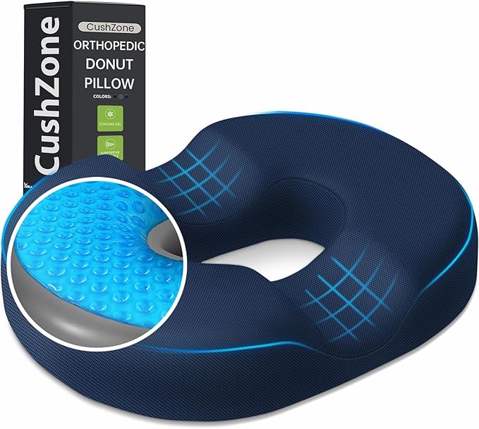 Donut Pillow Seat Cushion - Cooling Gel Donut Chair Cushions, Memory Foam Seat Cushion for Office & Home, Car Seat Cushion and Butt Pillow, Hemorrhoids Pillow and Tailbone Pain Relief, Blue
