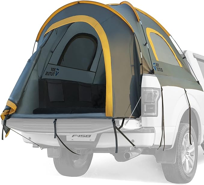 JOYTUTUS Pickup Truck Tent 2.0, Waterproof PU2000mm Double Layer for 2 Person, Portable Truck Bed Tent with Rainfly, 5.5'-5.8' Camping Preferred - Orange