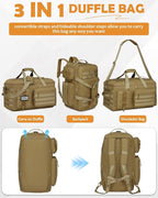 50L Gym Bags for Men, 3 in 1 Travel Duffle Bag with Shoe Compartment, Tactical Military Backpack for Overnight Weekender Gym Traveling Workout Deployment