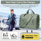 Travel Duffel Bag for Women, Carry-on Overnight Weekender Bags with Wet Pocket, For Spirit Airlines 18x14x8 Personal Item Bag,Small,Olive Green
