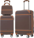 Luggage Sets, 2 Piece Carry on Luggage Set with Travel Bag, 2 Piece Expandable Spinner Hardshell Suitcase with TSA Lock, Back to School Suitcase, Women Men (Brown, 20/24 inch+Cosmetic Case)