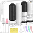 ME.FAN 18 Pack Travel Bottles for Toiletries, TSA Approved Travel Size Containers Set, Silicone Squeezable Portable Split Bottle, Travel Accessories for Conditioner, Shampoo, Lotion - Black/White