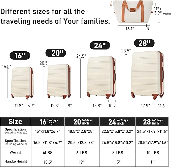 Merax Luggage Set, 13 Piece Suitcase Set with Travel Bag, 16 20 24 28 Inches Carry on Luggage with TSA Lock Expandable,Hard Case Suitcases with Spinner Wheels,White and Brown