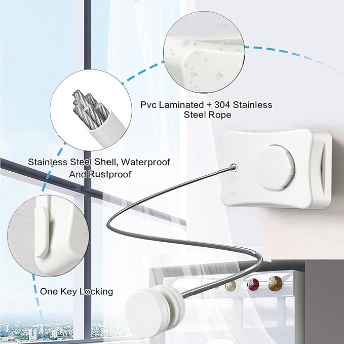Retractable Clothesline Indoor Outdoor, 16.7 Ft Heavy Duty Wall Mount Automatic Retracting Clothes Lines for Laundry Room, Bathroom & Travel Rv