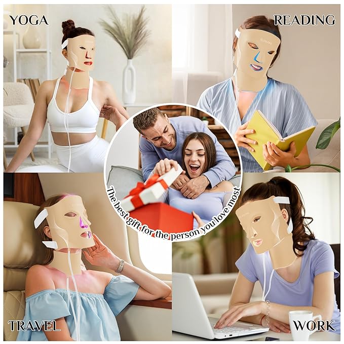 Red Light Therapy for Face, LED Light Therapy Mask Skin Care Mask & Neck, LED Red & NIR Light Therapy Wavelength for Home Use, Working Travel Yoga Sleep