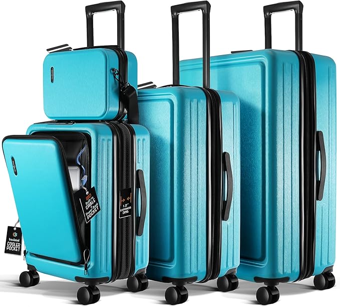 TRAVELARIM Teal Hardshell Luggage Sets 4 Piece, Durable Suitcase Set, Travel Luggage Set with Integrated TSA Lock, 360° Spinner Wheels, Expandable Medium and Large Checked Suitcase, 20/24/28 Inch
