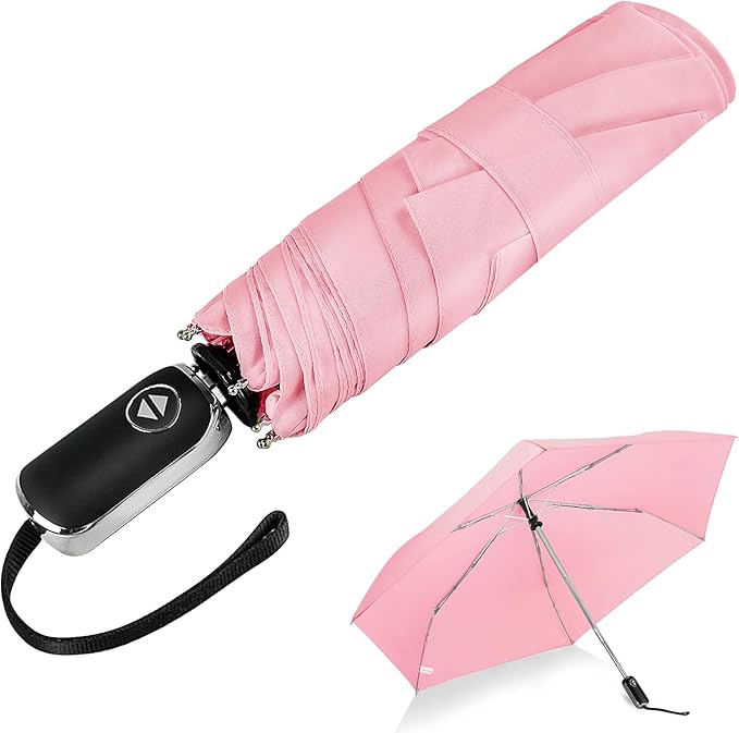 Compact Travel Umbrella for Purse - Flat Handle, Waterproof for Light Rain